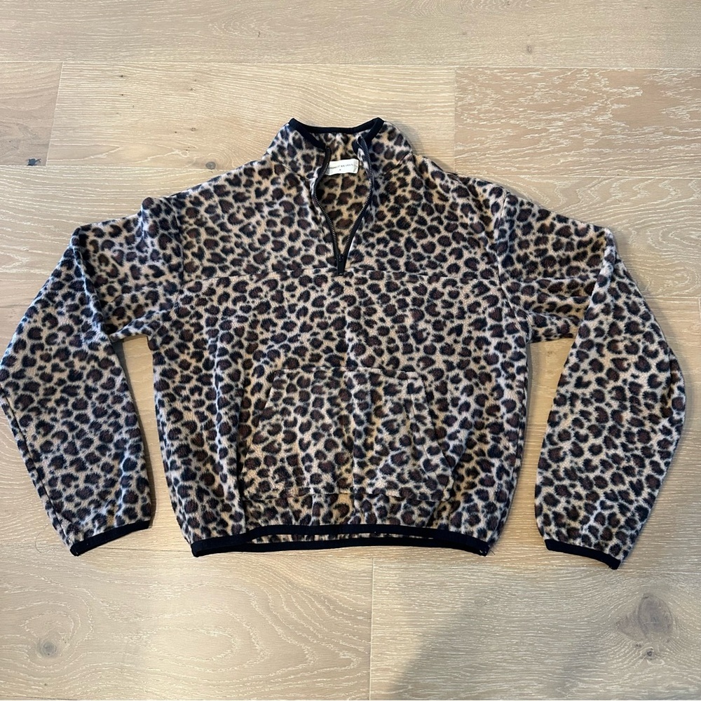 Goodnight Macaroon Cheetah Print Fleece Quarter Zip Long Sleeve Pullover Cropped